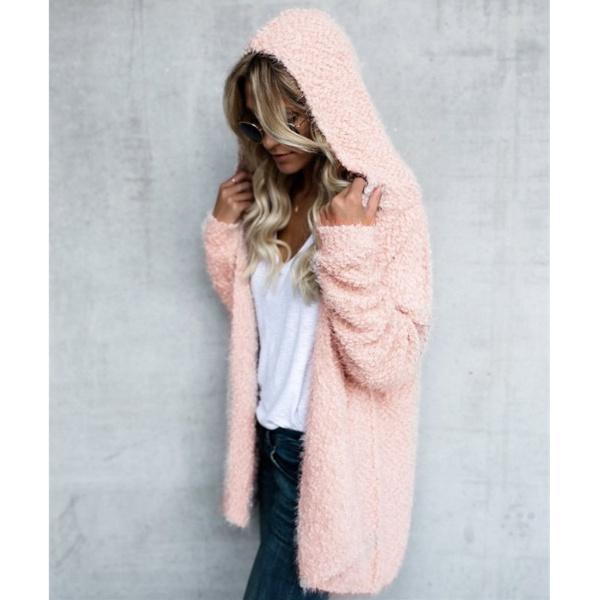 Autumn and Winter Jacket Women's Long Sleeve Plush Cardigan Loose Hoodie Sweater