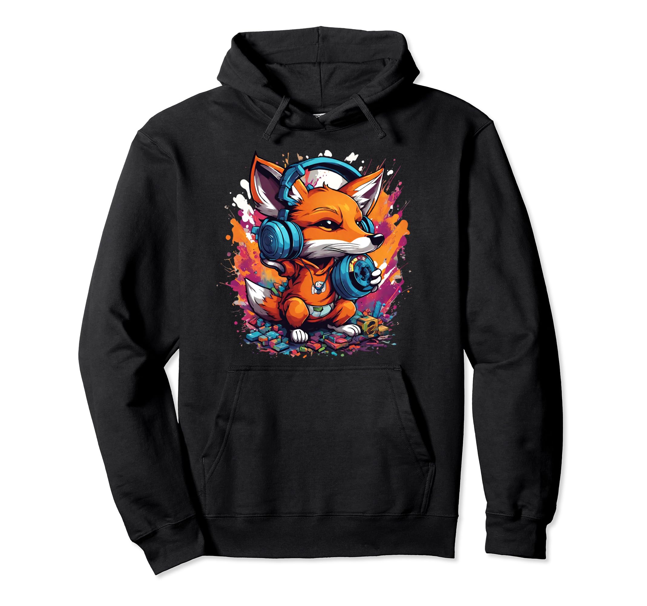 

Colorful Graffiti Fox Hoodie with Yo-Yo чёрный