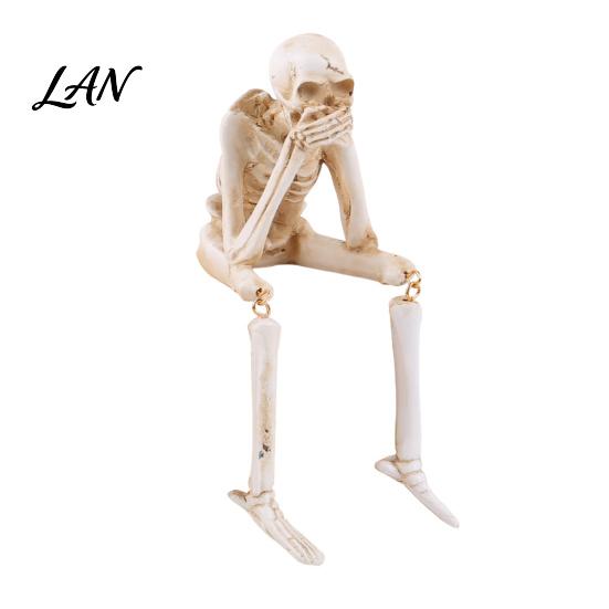 Spooky Festive Decoration Items Halloween Skeleton Statue, See Speak Hear No Evil Figurines, Holiday Party Decor Collectible Skull for Indoor