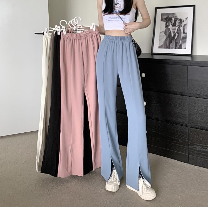 

Split Wide-Leg Pants Women Summer Thin High-Waisted Loose Slim Draped Suit Straight Pants Dragged Casual Pants S бежевий