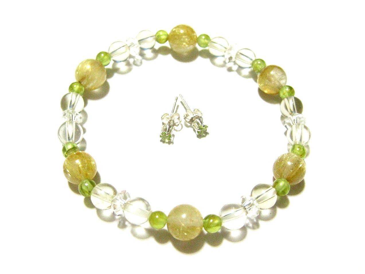 

titin and stone bracelet M size X 3mm Peridot citrine titin gold wire rutilated quartz crystal August November birthstone [E.J. Yoshioka] [Luxury]