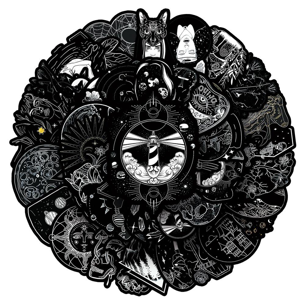 10/30/50pcs Horror Gothic Black White Art Stickers Vintage Aesthetic Sticker Suitcase Phone Helmet Car Cool Cartoon Decals Pack