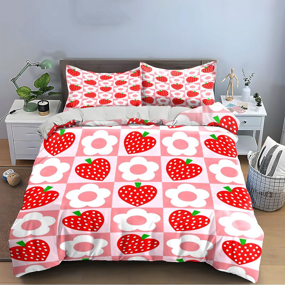 Strawberry Floral Bedding Set Bedding Duvet Cover Set Duvet Cover Pillowcases (1 * Duvet Cover 2 * Pillowcases, without duvet insert)