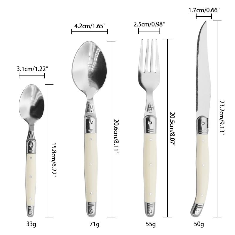 4-24 Stück Laguiole Dinner Set Elfenbeinweißes Geschirr Steakmesser Gabel Löffel Teelöffel Edelstahl Besteck Restaurant Tafelbesteck