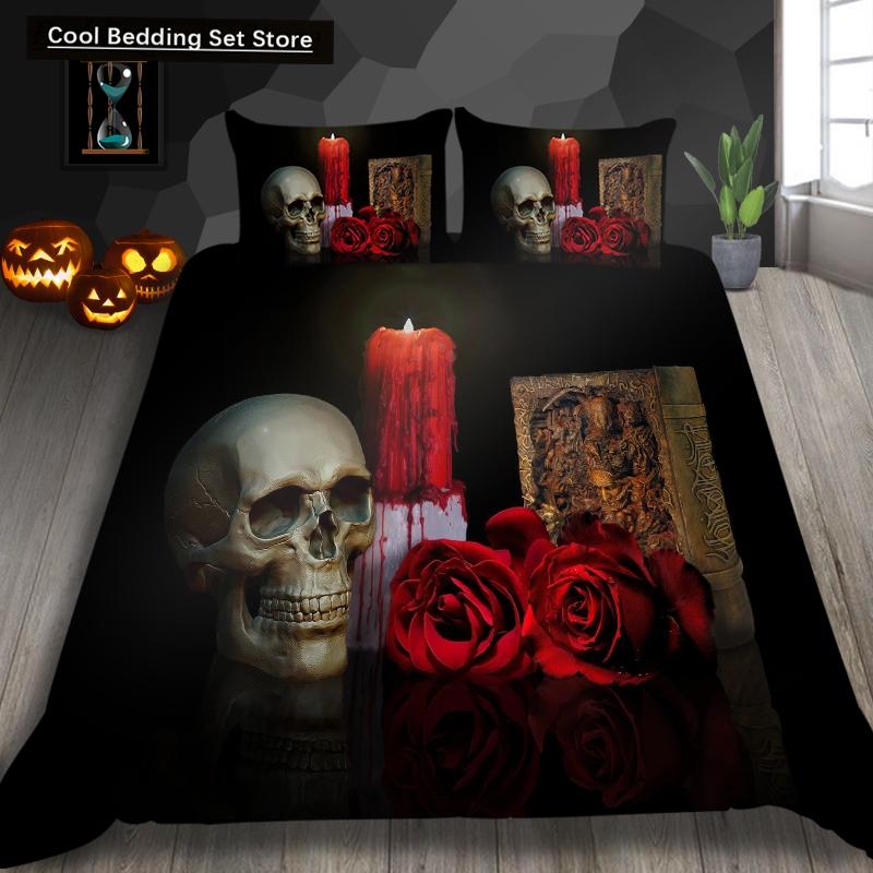 Skeleton King Queen Duvet Cover Skull Bedding Set for Kids Teens Adults Halloween Bedroom Decor Soft Comforter Cover Pillowcases