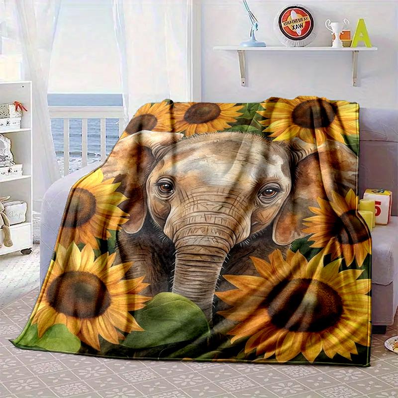 Elephant In Autumn Forest Blanket Flannel Blanket for bed, sofa, Camping, Hiking, Picnic Essentials, gift for family Fan gifts