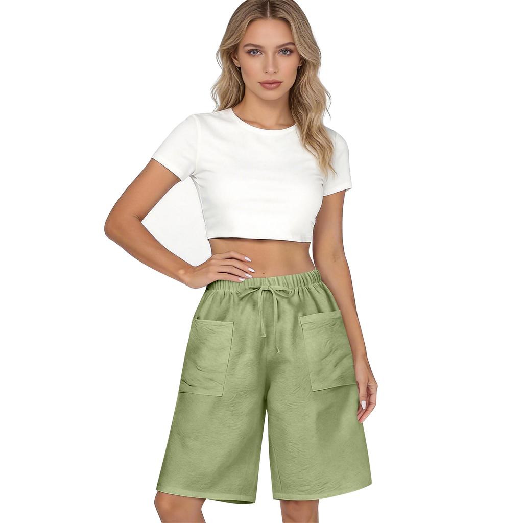 Women's Casual Loose Fit Shorts with Pockets Elastic Waistband Drawstring Solid Color Comfortable Lightweight Summer Bottoms