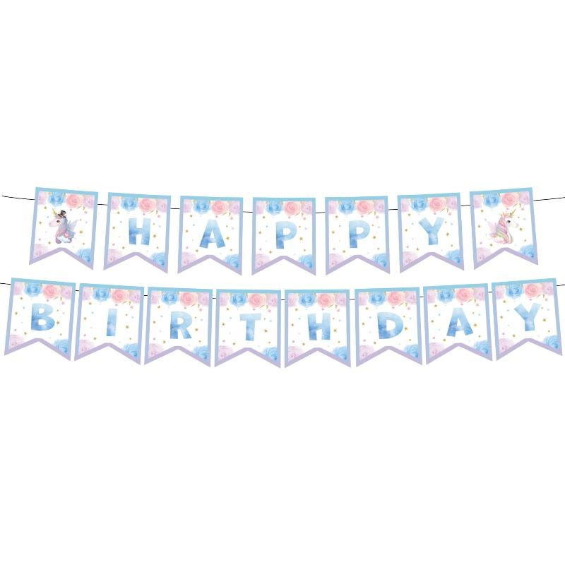 New Hot-selling Unicorn Party Theme Items, Decorative Disposable Paper Plates, Cups, Paper Towels Pe Tablecloth, Flag Set