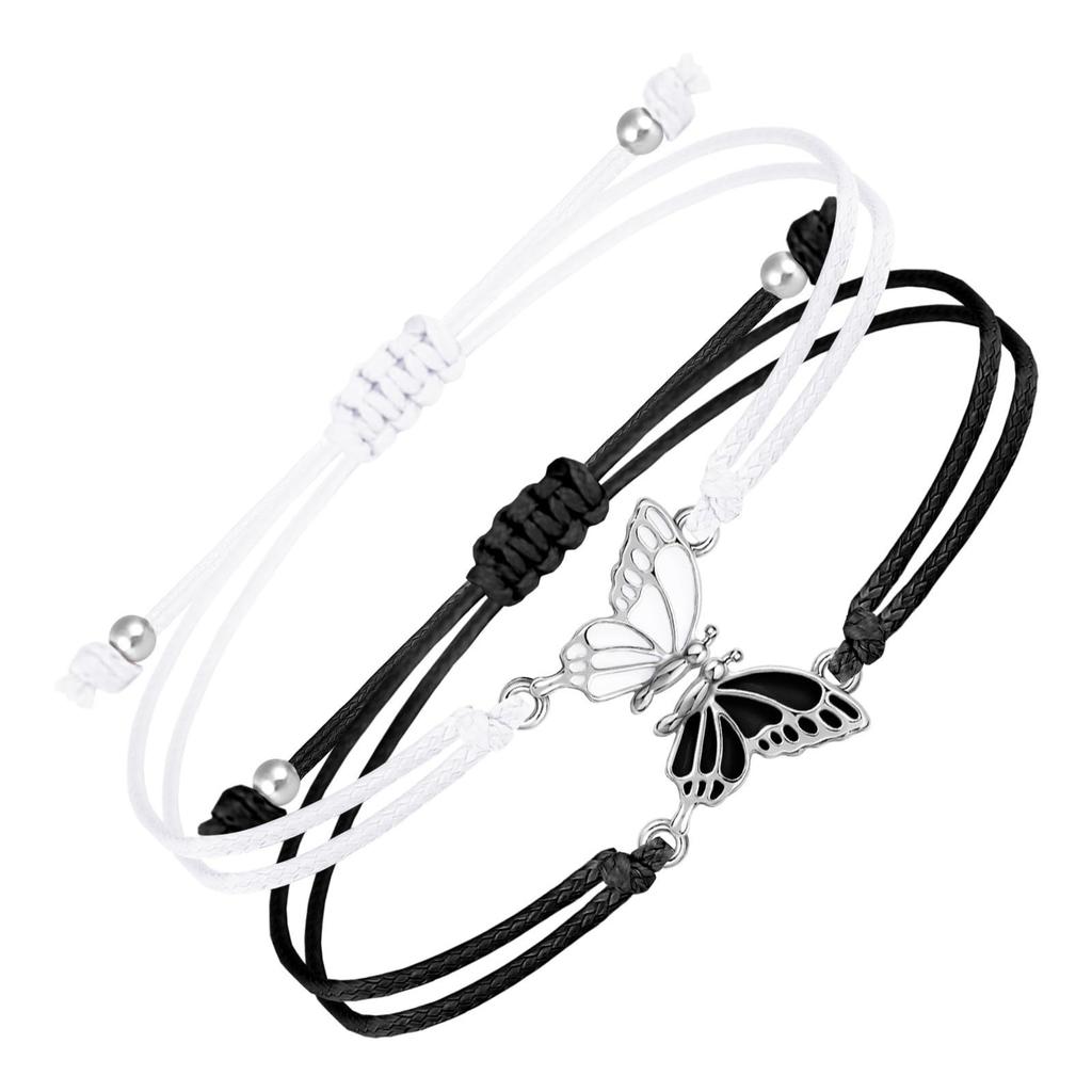 Couple Friendship Gift Set Flat Knot Weaving Adjustable Color Wax Rope Weaving Butterfly Bracelet
