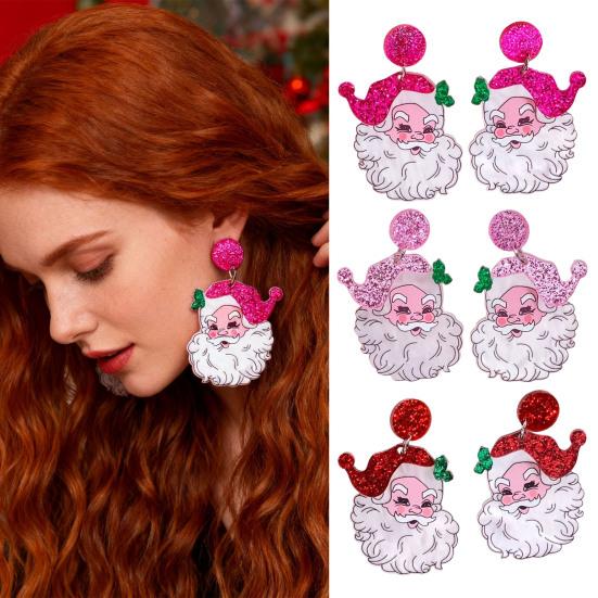 Santa Dangle Earrings Funny Christmas Earrings Glitter Santa Claus Charm Earrings Holiday Gift for Ladies Girls Xmas Party Accessories