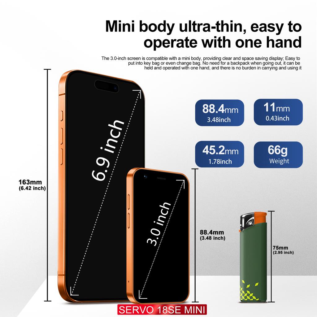 SERVO 18SE MINI Kleines Android-Smartphone 3G WCDMA Dual-SIM-Karte 2GB+16GB Play Store Wi-Fi Gesichtserkennung 3,0 Zoll Mini-Smartphones