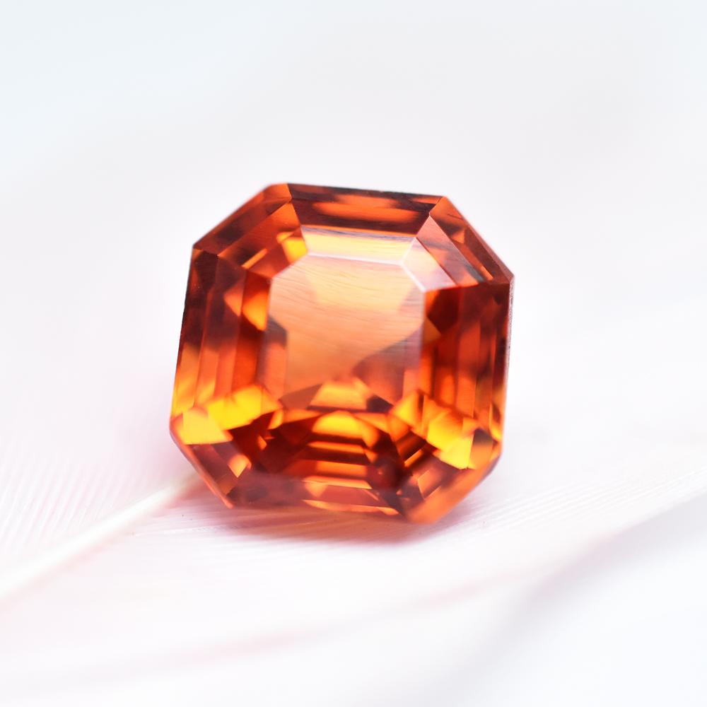 4.23 Ct Natural ORANGE Sapphire CERTIFIED Square Cut Gemstone Free Delivery