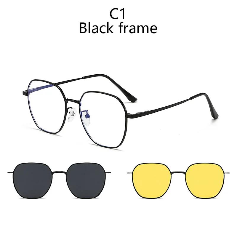 3 In1 Magnetic Clip Myopia Sunglasses Glasses Women Men Polarized Prescription Optical Big Frame Eyeglasses