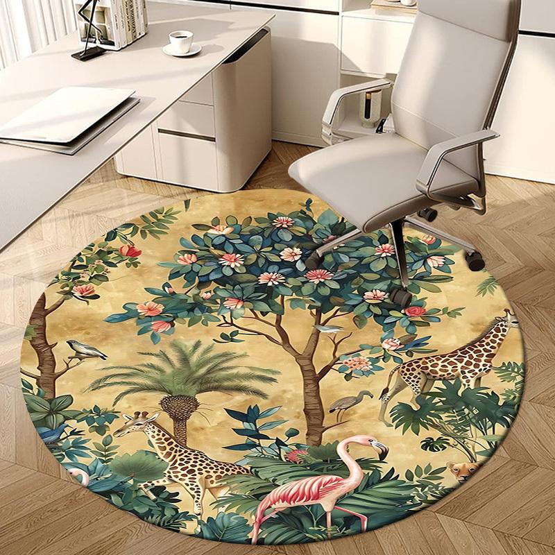 1 Stück Dschungeltiere Rutschfester Runder Teppichboden, Büro, Familie, Schlafzimmer, Großer Teppich Innen teppiche, Langlebiges Polyester-L0346