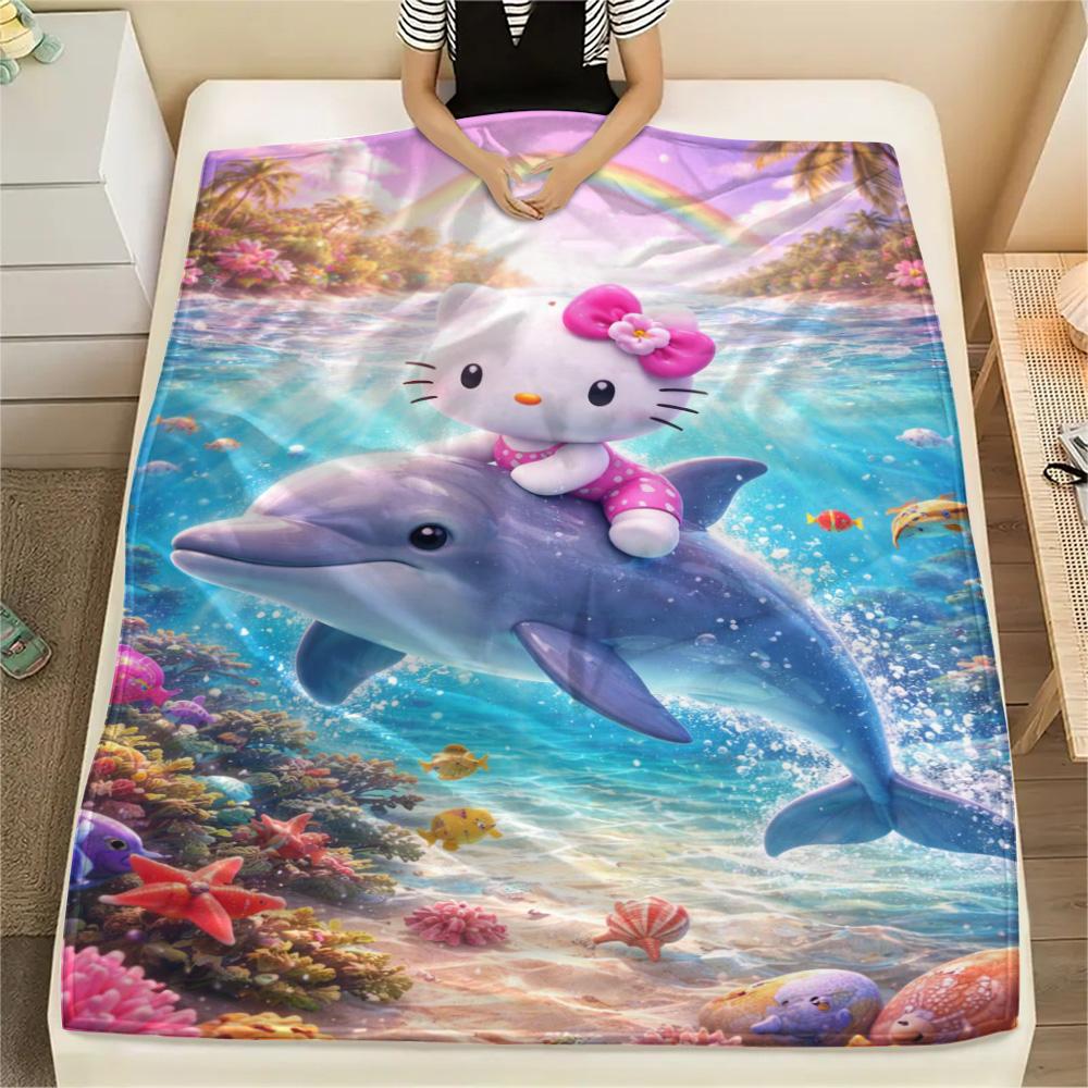 Hello Kitty Dolphin Ocean Adventure Blanket Sofa Blanket Soft And Comfortable Office Rest Blanket Machine Washable Air Conditioning Blanket