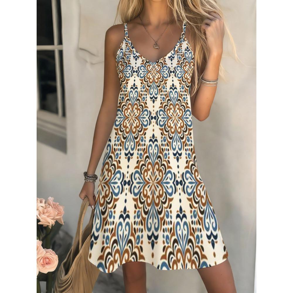 

Women s Casual Bohemian Style, Summer Deep V-Neck Spaghetti Strap Midi Dress XL