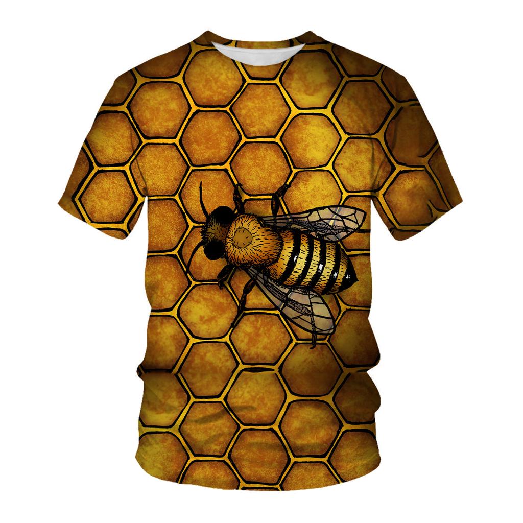 Summer Short Sleeved T-shirt with Bee Pattern 3D Digital Printing Round Neck Loose Men's T-shirt