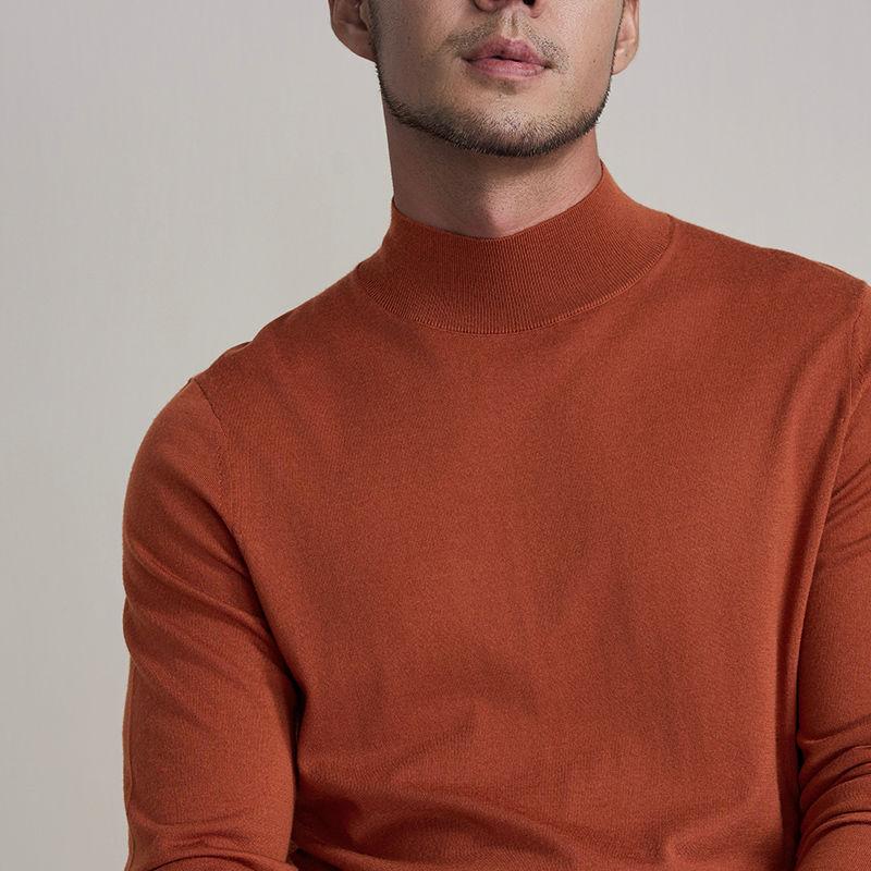 

Trend Fashion Autumn Winter New Thin Sweaters Men Solid Mock Neck Smart Casual All-match Long Sleeve Slim Pullovers Knitted Tops XXXL помаранчевий