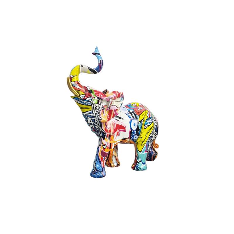 Kolorowa statua słonia żywica zwierzęca rzeźba dekoracja szczęśliwe figurki słonia dropshipping