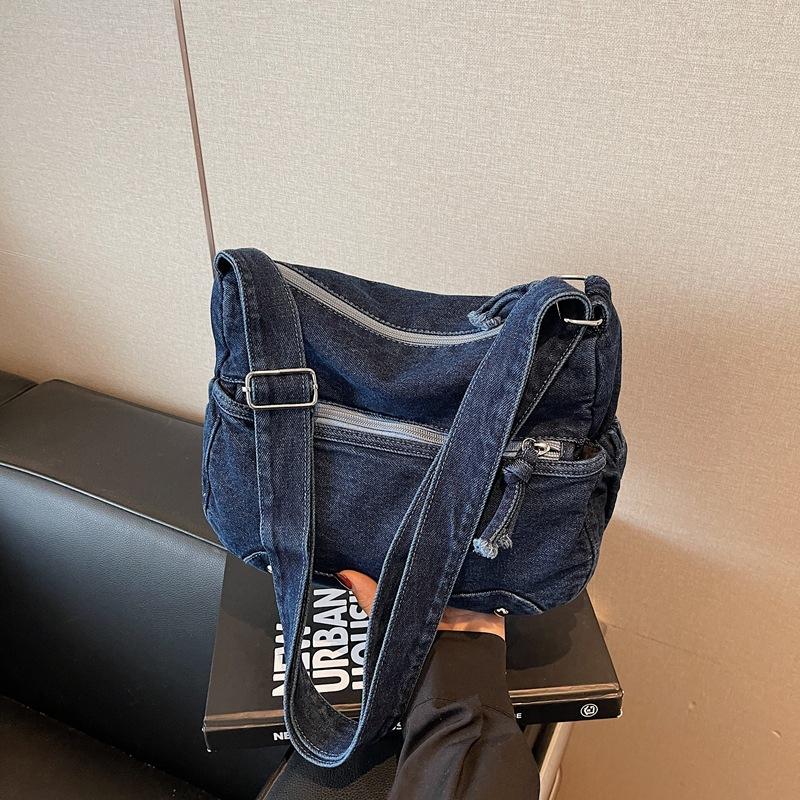 Women's bag new messenger bag women's large-capacity washed denim bag multi-compartment shoulder bag