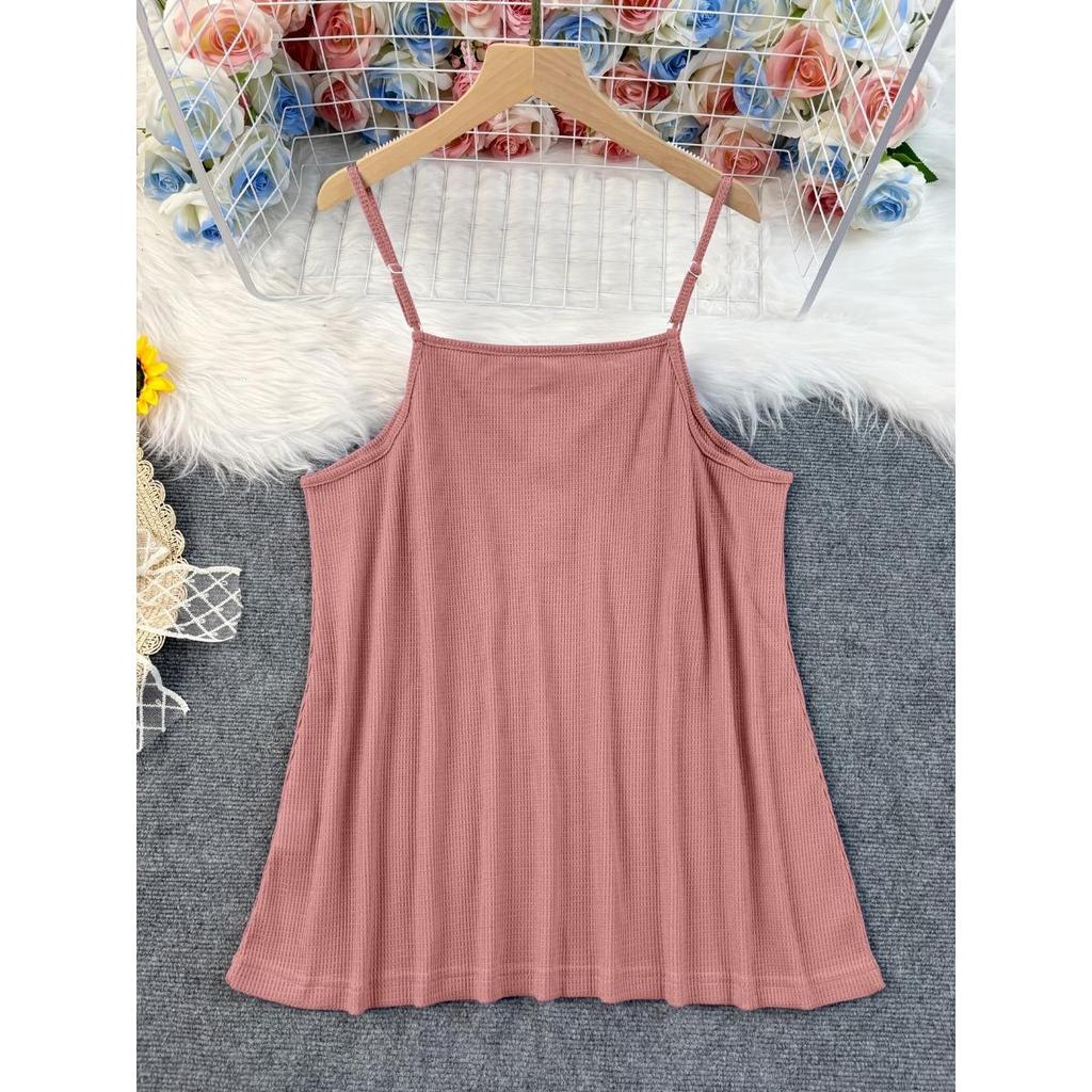 Waffle Patchwork Solid Color Cami Top, Slim Fit Fixed Button Camisole for Women Summer Crossbody Europe America