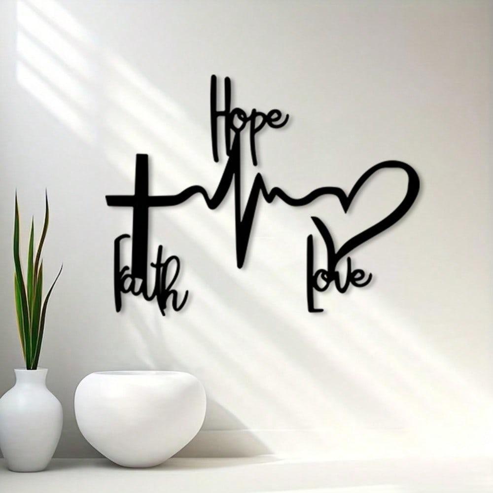 Metal Wall Cross Decor with Hope Faith Love Inspirational Scripture Heartbeat Christian Home Gift