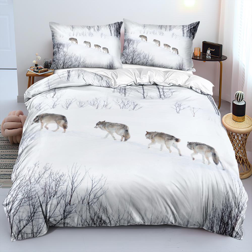Comforter Wolf Queen Size Wolf Running In The Snow Twin Bedding Set Polyester Safari Animals Comforter For Kids Boys
