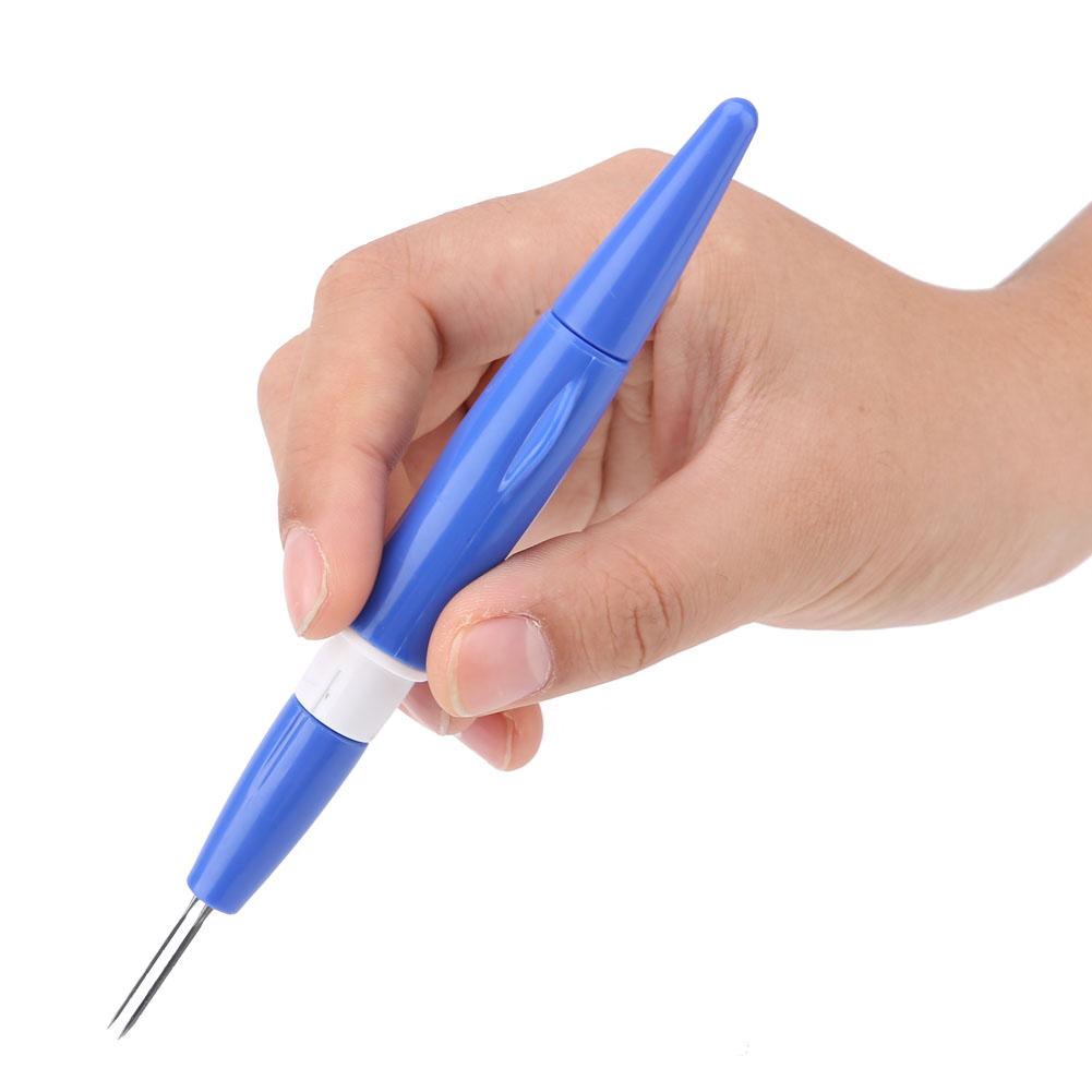 Embroidery Felting Needle Punch Pen with 3 Fine Needles Set Tool for   Craft  (Blue)