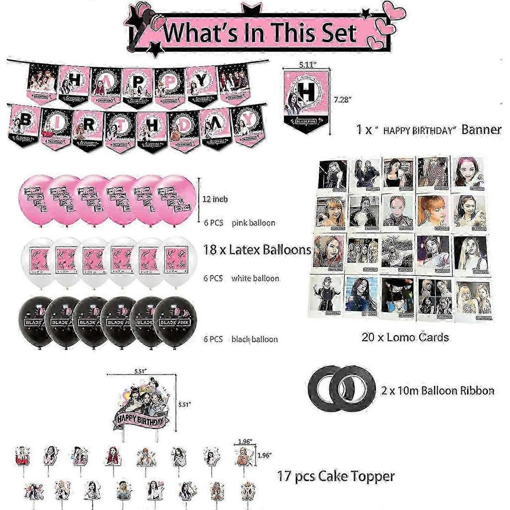 Blackpink Party Supplies For Fans Birthday Party Decorations - 1 Blackpink Party Banner 18 Blackpink Party Balloons 17 Blackpink Cake Toppers 20 Black