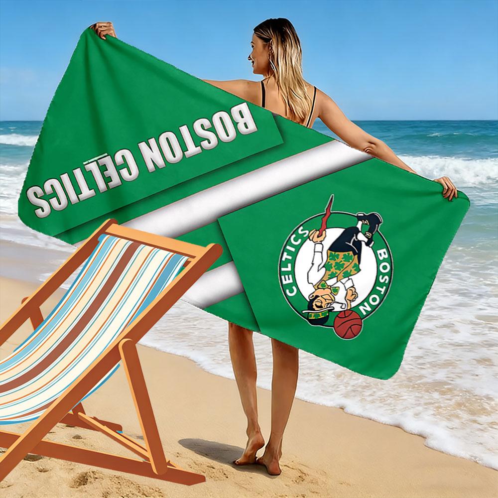 Giant Beach Towel with Boston Celtics Basketball Logo, Quick Dry Microfiber, Soft Absorbent, for Basketball Fan Beach