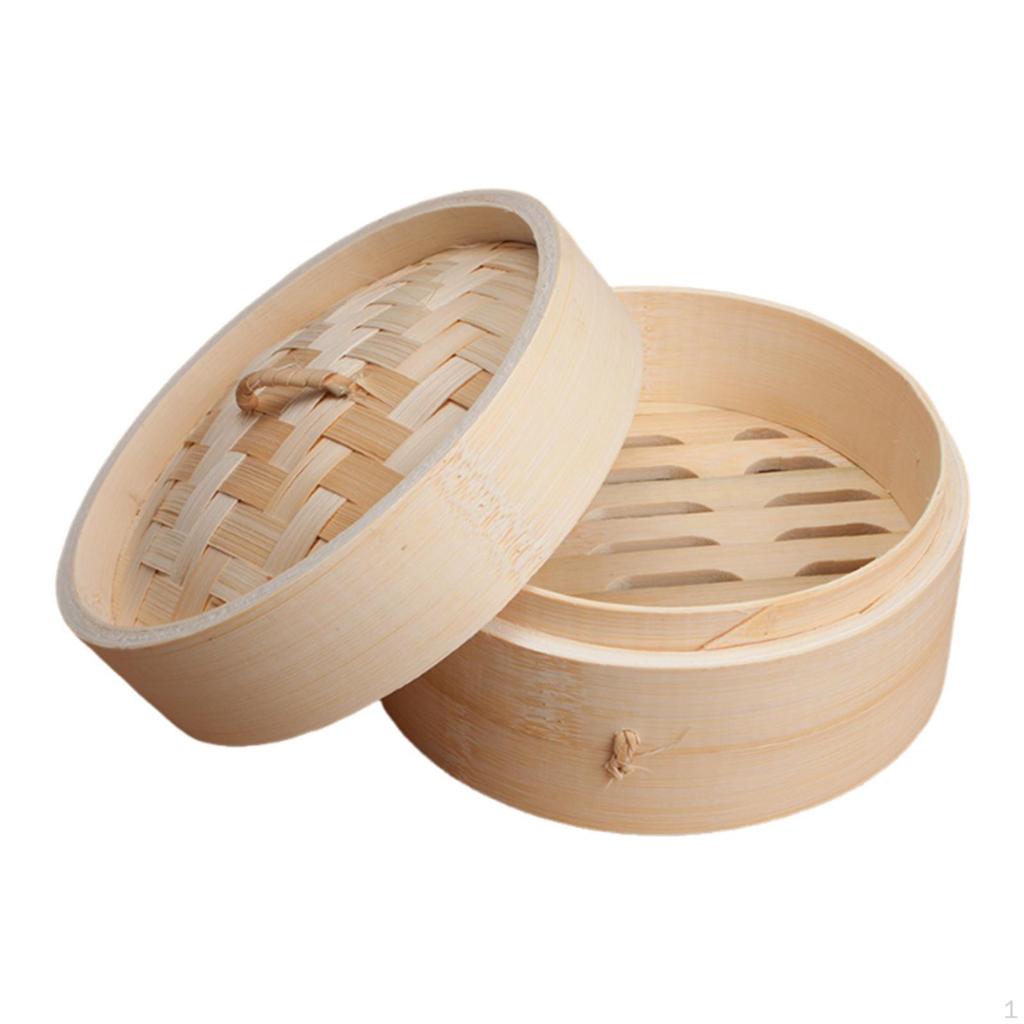 Bamboo Dumpling Steamer, Handmade, Round, Multi-purpose, with Lid for Cooking Seafood, Vegetables,