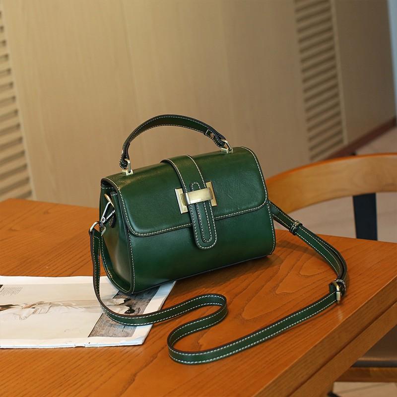 Genuine Leather Women's Bag Crossbody One-Shoulder Portable Square Fashionable Simple Handbag