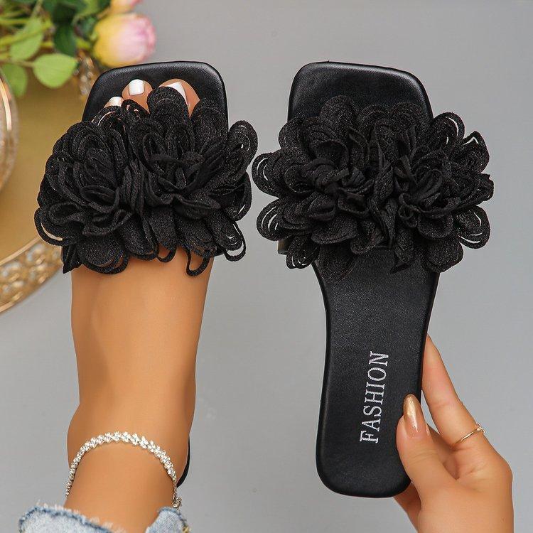 

Летние новые тапочки для женщин, модные и универсальные, с цветочным принтом, на плоской подошве, однотонные пляжные тапочки 41