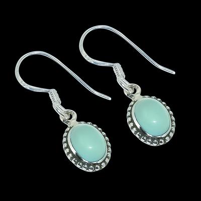 Natural Aqua Chalcedony Gemstone Handmade 925 Sterling Silver Earring 1.25" y9I25