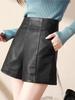 High Waist PU Leather A-Line Shorts for Women - 2023 Autumn/Winter Fashion, Korean Style, Slimming Wide Leg Booty Shorts