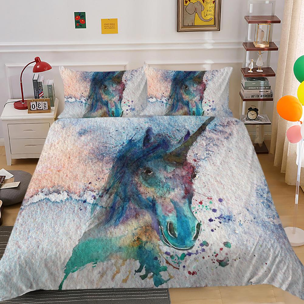 2023 New Style Unicorn Painting Soft Bedding Cover Set Duvet Cover Sets Unique Design Children Kids Teens Bedclothes Pillowcase