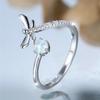 Charm Female White Fire Opal Round Stone Adjustable Open Ring Silver Color Cute Gift Wedding  For Women
