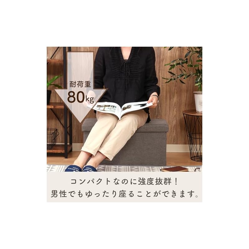 Fuji Boeki Storage Bench Storage Box Charcoal Ottoman 80kg Weight Capacity Folding Box Stool Hunt 86140