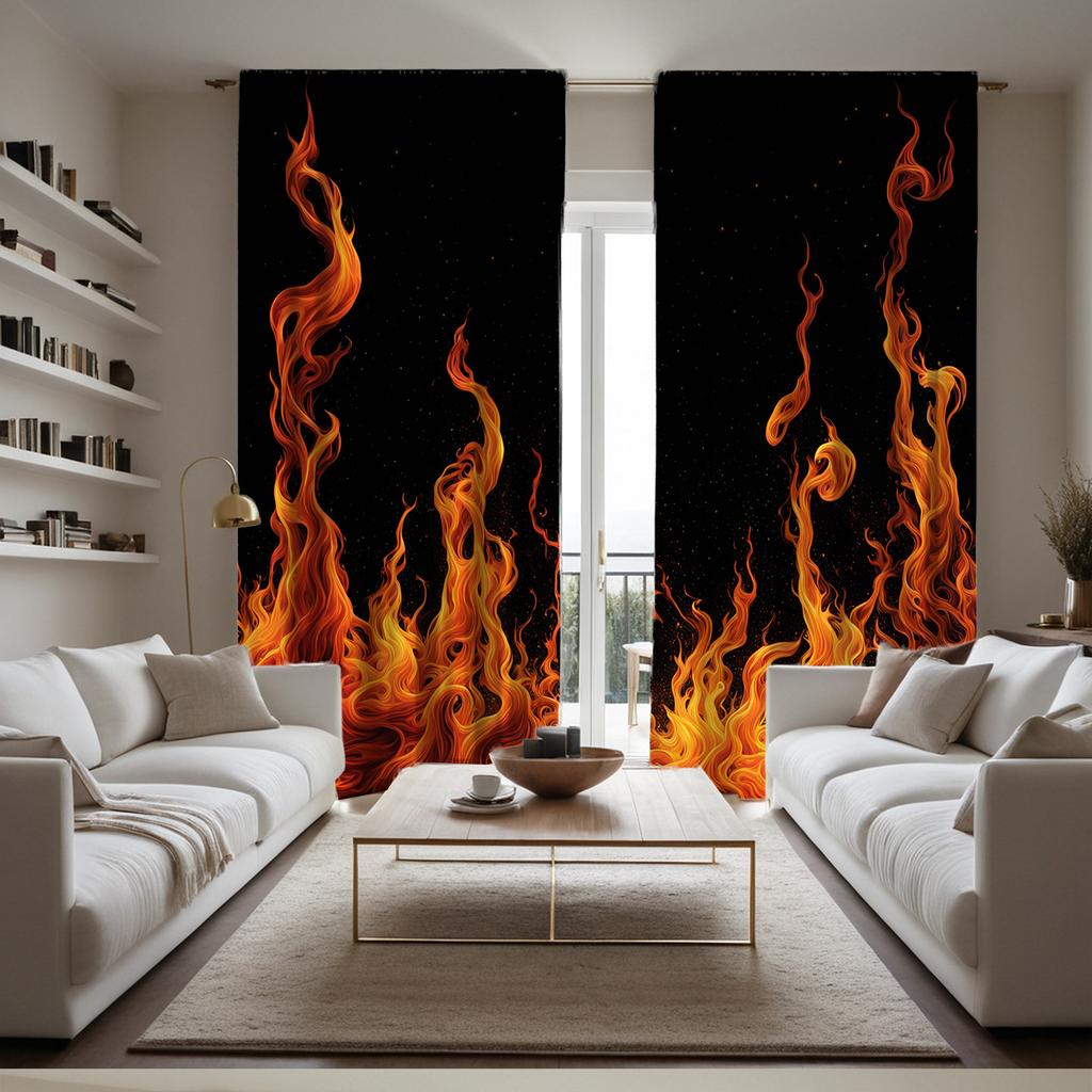 2 Stück Lebendige Flammen Verdunkelungsvorhänge – Halbtransparent für Wohnzimmer & Schlafzimmer Dekoration