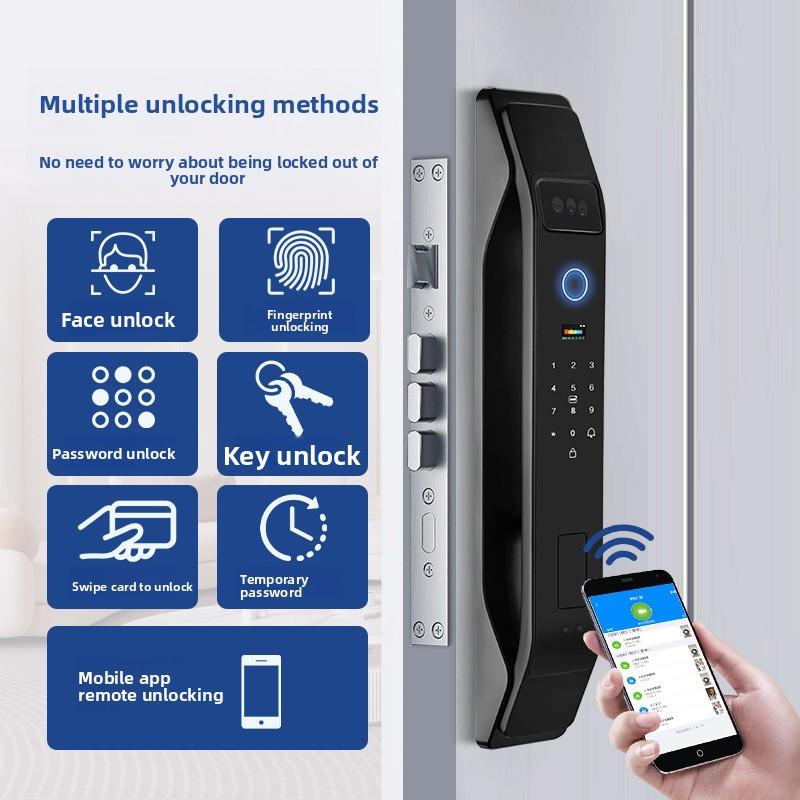 Smart Lock 3D Visual Intercom Facial Recognition Smart Door Lock Automatic Fingerprint Lock Household Wooden Door Lock Password Lock