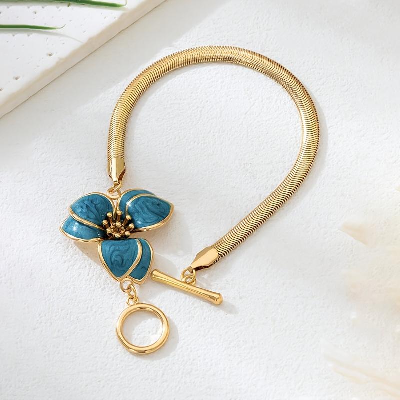 Fashion Colorful Multi Petal Flower Anklets for Women Elegant Chic Flat Snake Bone Chain OT Buckle Anklets Girl Wedding Gift