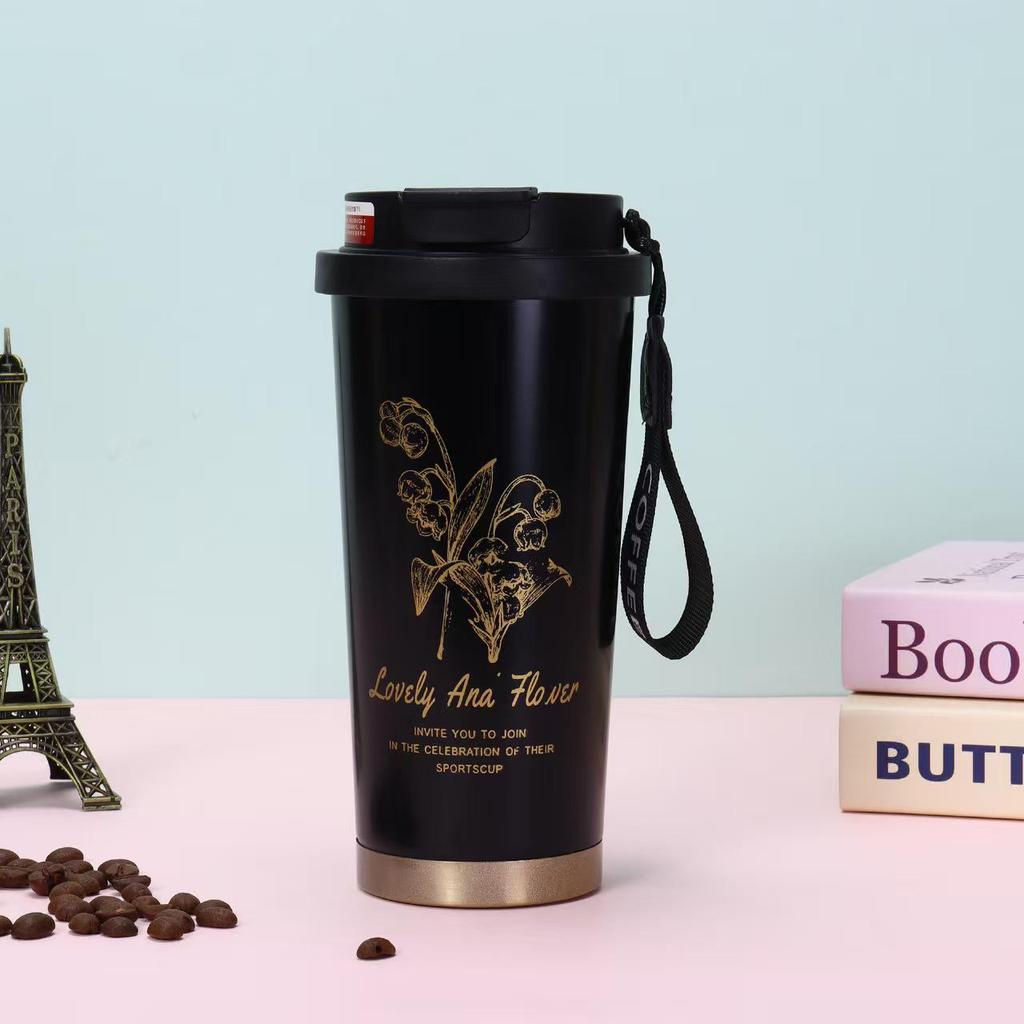 Sealable and Leak-Proof Lily of the Valley Stainless Steel Insulated Cup with Lid and Straw