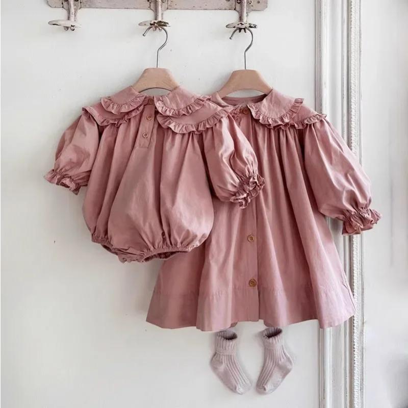 Spring Children Long Sleeve Casual Dress Girls Cute Loose Puff Sleeve Dress Toddler Cardigan Dress Kids Clothes