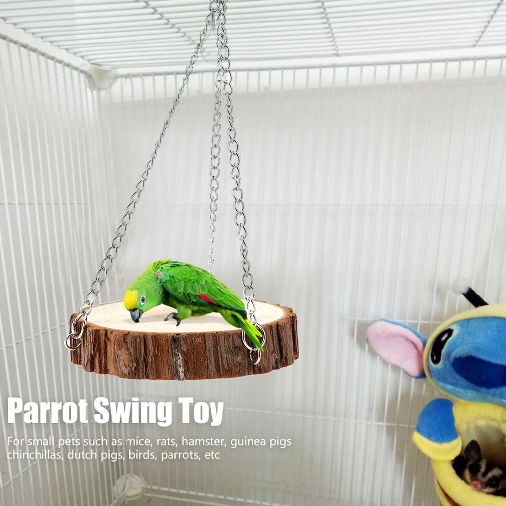 Wooden Natural Eco Friendly Portable Pet Swing Toy for Parrot Hamster(L)