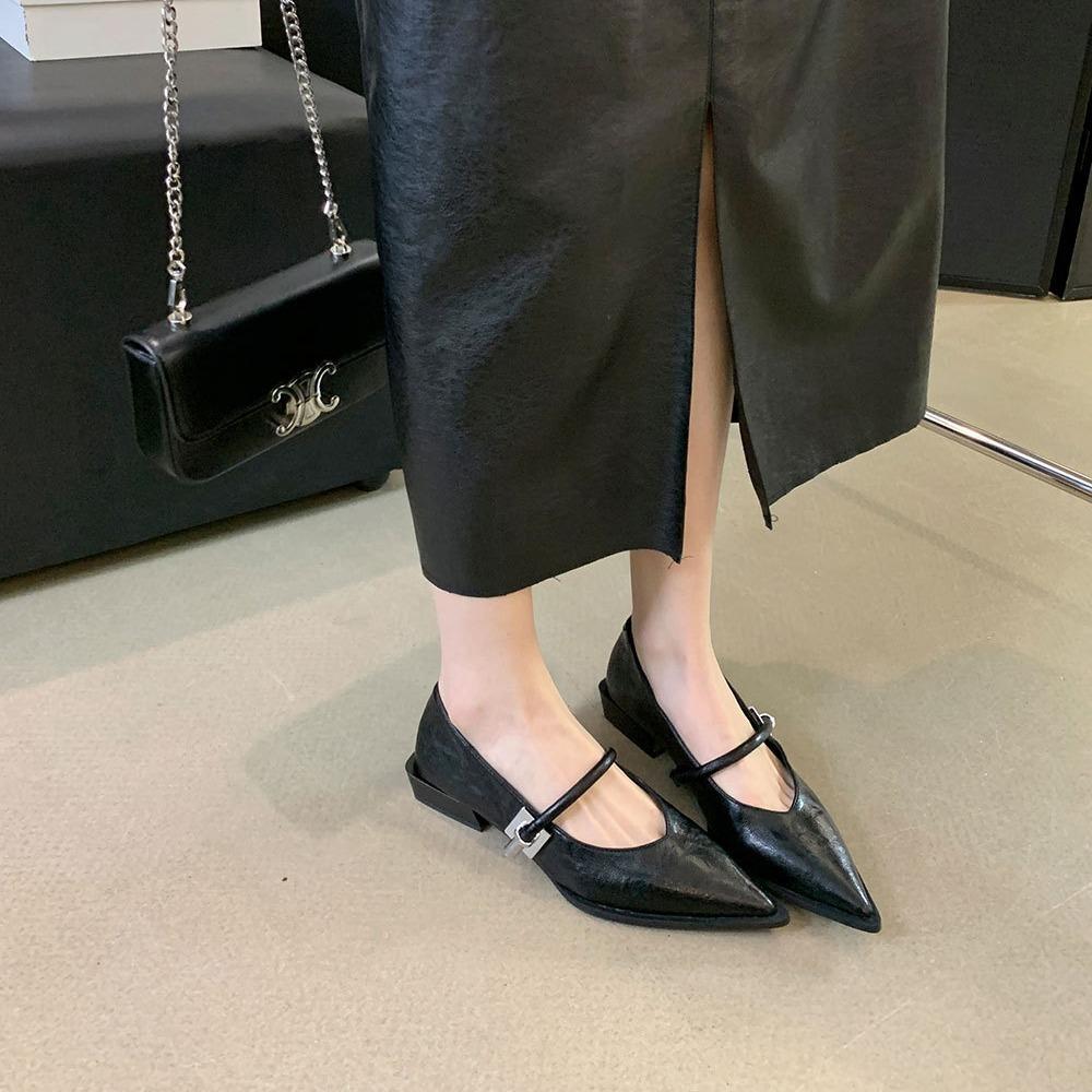 French low-heeled shoes, small fragrant wind pointed single shoes women's 2025 spring and autumn new Mary Jane women's shoes, thick-heeled work shoes