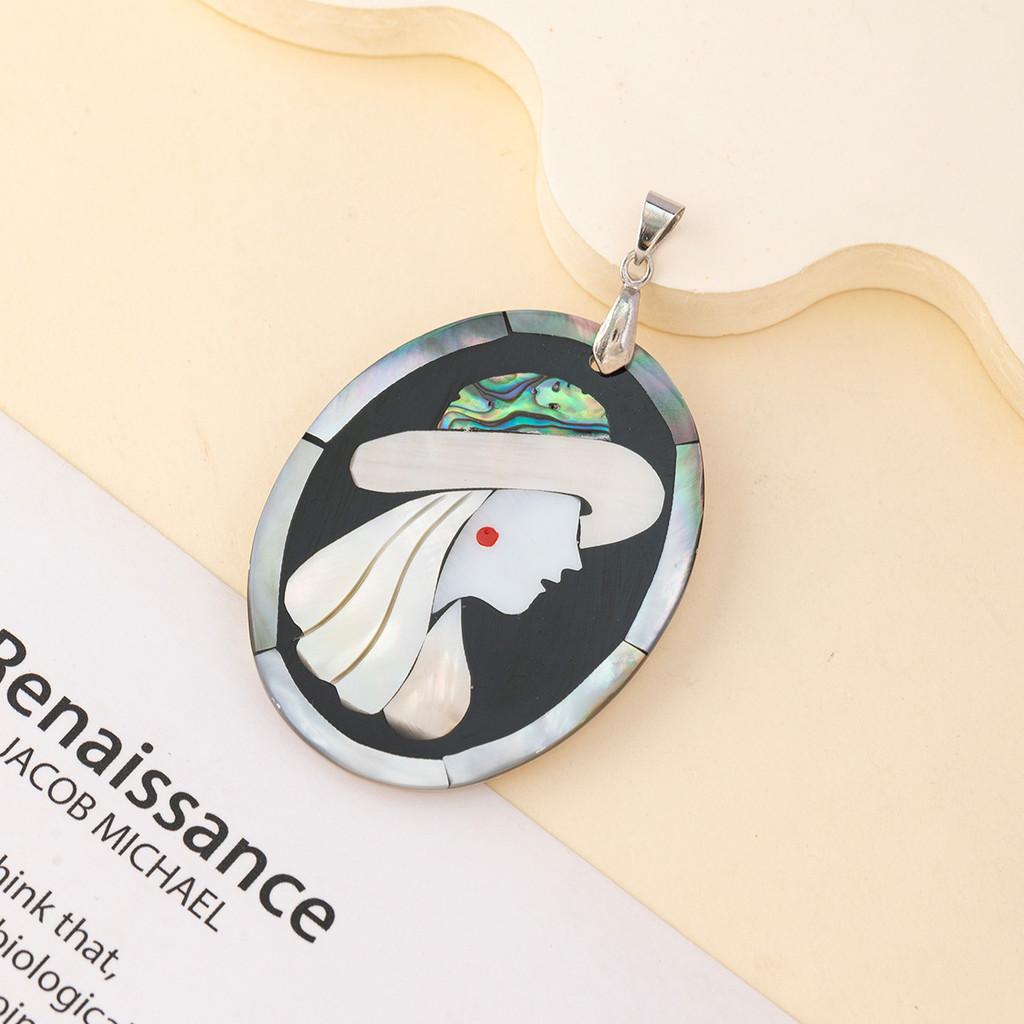 Handcrafted Shell Pendant With Geometric Angel Cartoon Design For Summer Fashion Enthusiasts