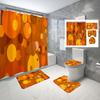 4 Sets Circles Geometry Shower Curtain Sets With Non-Slip Bath Mat,Toilet Lid Cover And Warm Color Pattern Shower Curtain Sets