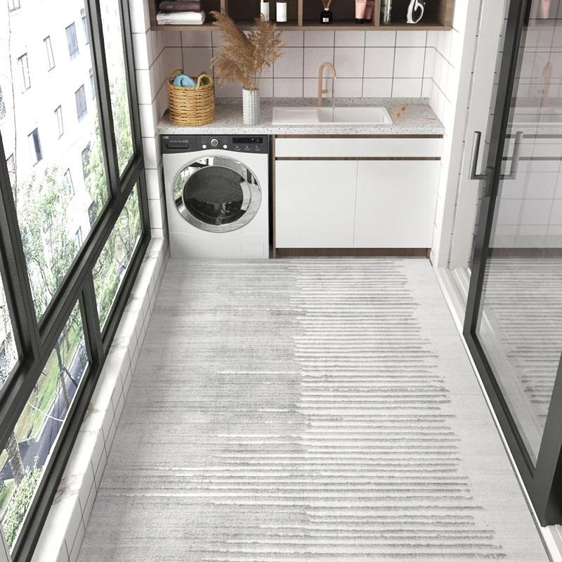 Striped PVC Kitchen Carpet Living Room Non-slip Leather Rugs Thick Entrance Door Mat Balcony Waterproof Oil-proof Large Area Rug