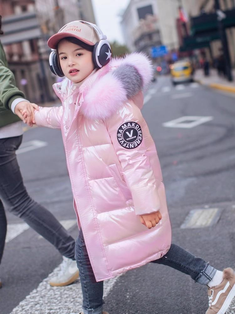 Medium and long children's down jackets, girls' medium and older children's thickened warm winter jackets