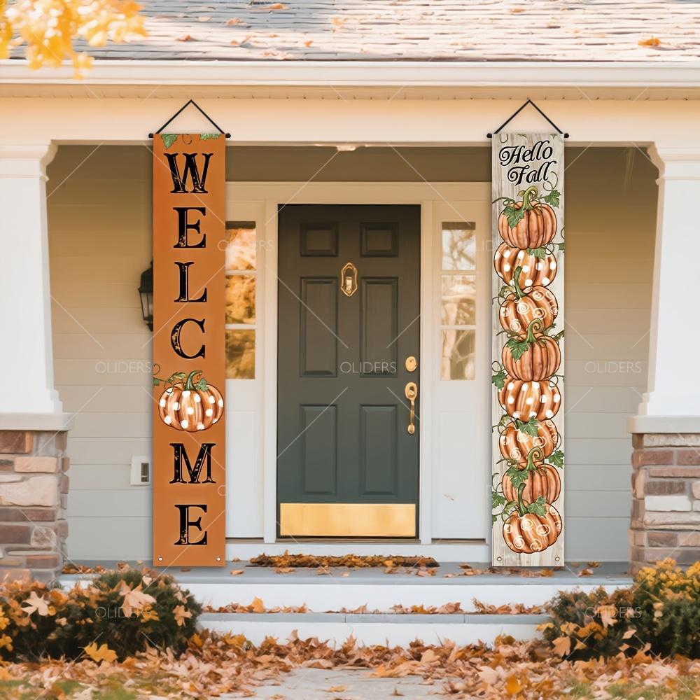 Fall Thanksgiving Porch Sign Rustic Harvest Pumpkins 1 Pair Polyester Indoor Outdoor Decor